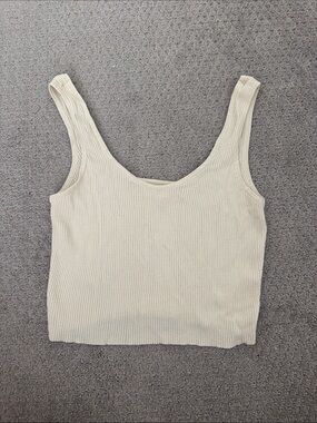 La Hearts Ribbed Scoop Crop Tank - Cream